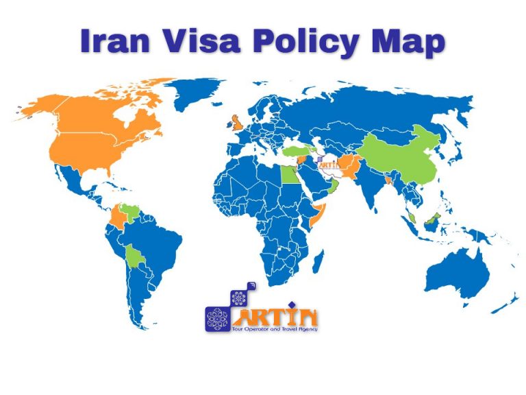 Iran visa policy map- Iran e-visa- Iran VOA- travelartin.com